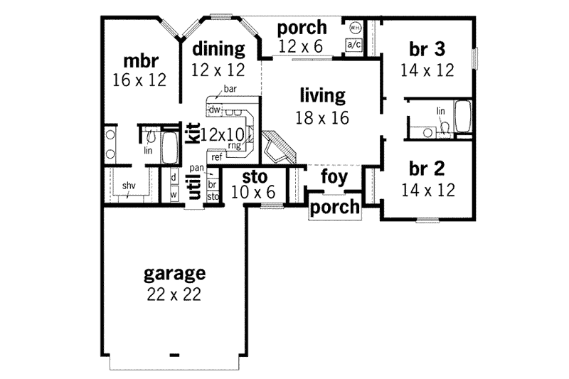 Home Plan - Floor Plan - Main Floor for Traditional House Plan #45-112 - 3 bed, 2 bath