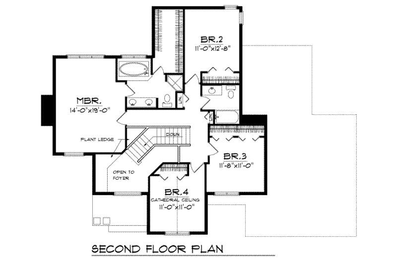 House Blueprint - Floor Plan - Upper Floor for Traditional House Plan #70-400 - 4 bed, 2.5 bath