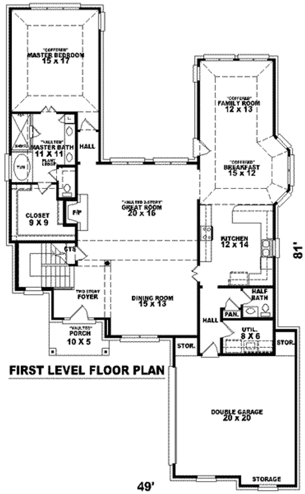 Floor Plan - Main Floor for European House Plan #81-1020 - 3 bed, 2.5 bath