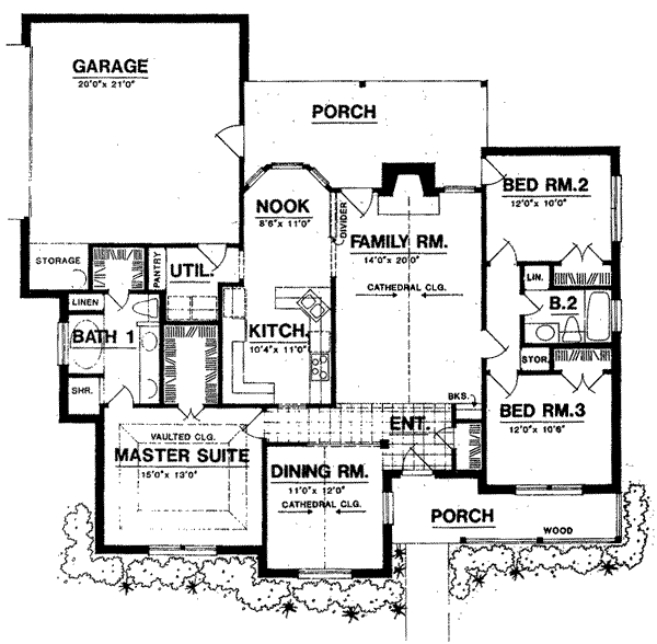 Floor Plan - Main Floor for Traditional House Plan #40-301 - 3 bed, 2 bath