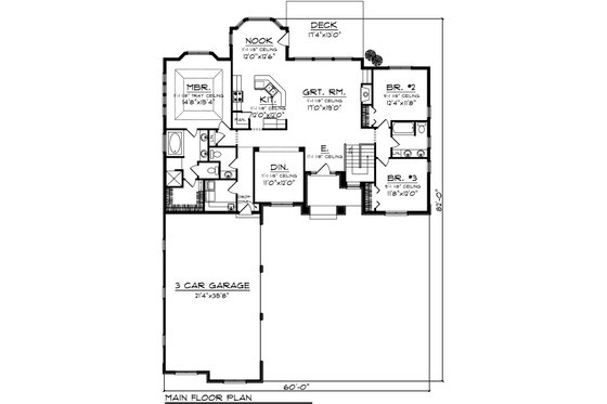 Floor Plan - Main Floor for Ranch House Plan #70-1098 - 3 bed, 2.5 bath