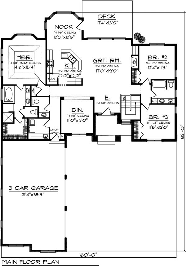 Architectural House Design - Ranch Floor Plan - Main Floor Plan #70-1098