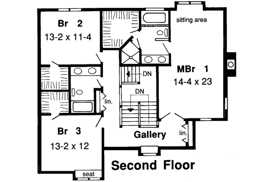Floor Plan - Upper Floor for Traditional House Plan #312-123 - 3 bed, 2.5 bath