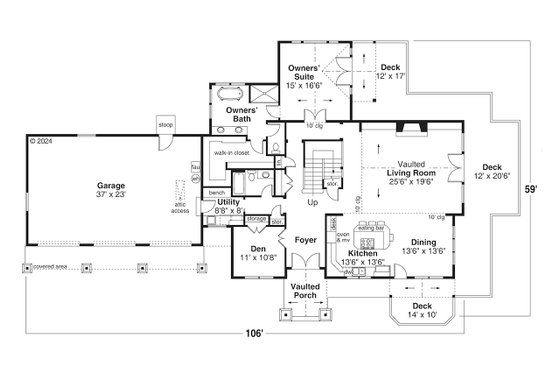 Floor Plan - Main Floor for Craftsman House Plan #124-1380 - 3 bed, 3 bath
