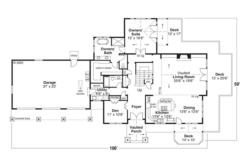 House Design - Floor Plan - Main Floor for Craftsman House Plan #124-1380 - 3 bed, 3 bath