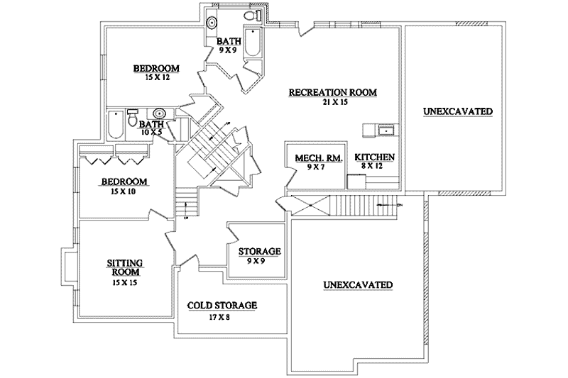 Home Plan - Floor Plan - Lower Floor for Traditional House Plan #5-211 - 6 bed, 5.5 bath