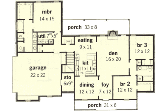 Floor Plan - Main Floor for Country House Plan #16-154 - 3 bed, 2 bath