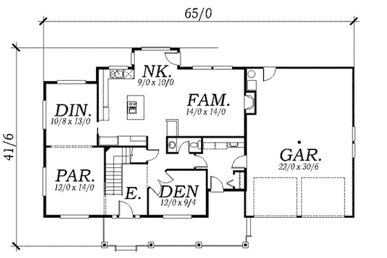 Floor Plan - Main Floor for Southern House Plan #130-136 - 3 bed, 2.5 bath