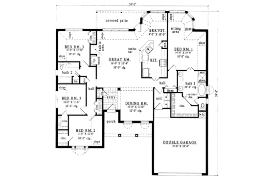 Floor Plan - Main Floor for Traditional House Plan #42-179 - 4 bed, 2 bath