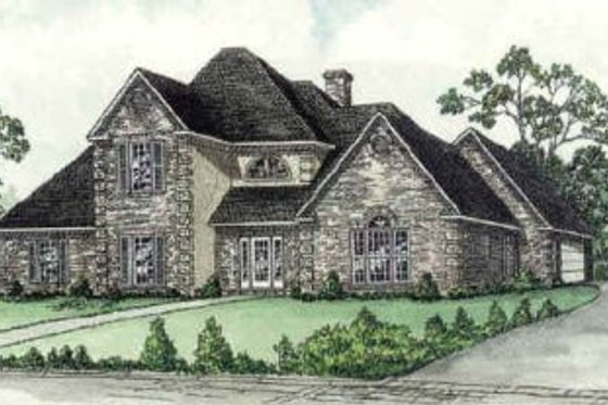 Exterior - Front Elevation for European House Plan #16-218 - 4 bed, 3.5 bath