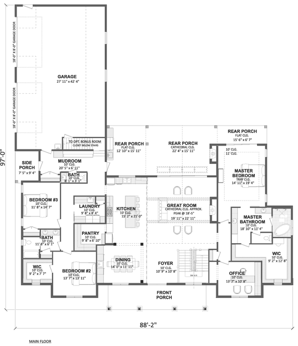 House Plan Design - Floor Plan - Main Floor for Craftsman House Plan #1089-81 - 3 bed, 3.5 bath