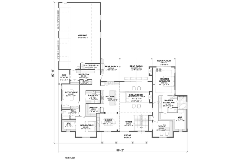 House Plan Design - Floor Plan - Main Floor for Craftsman House Plan #1089-81 - 3 bed, 3.5 bath