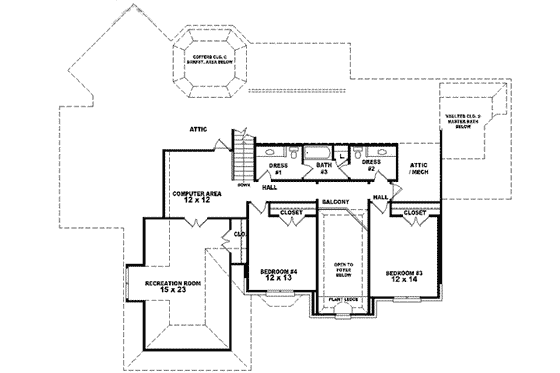 Floor Plan - Upper Floor for European House Plan #81-603 - 4 bed, 3.5 bath
