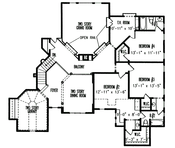 Traditional Floor Plan - Upper Floor Plan #54-130