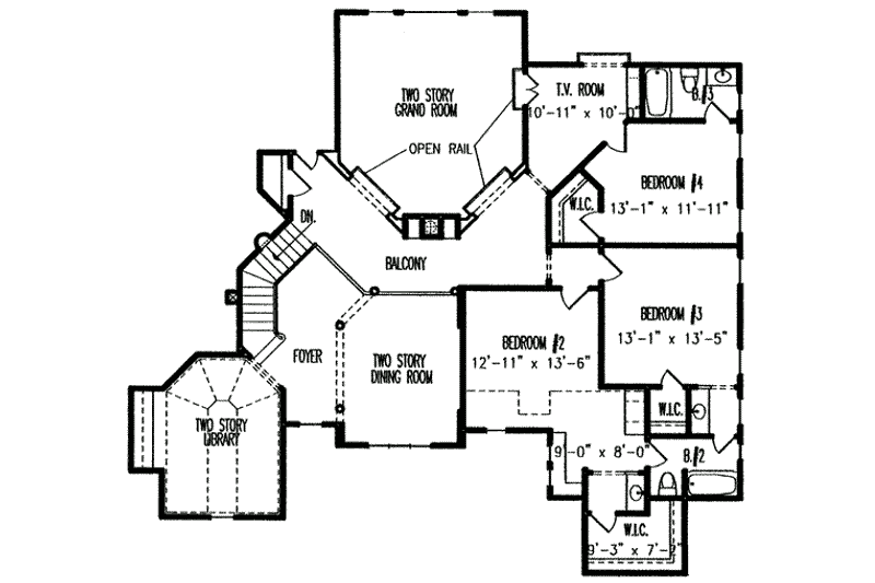 Architectural House Design - Floor Plan - Upper Floor for Traditional House Plan #54-130 - 4 bed, 3.5 bath