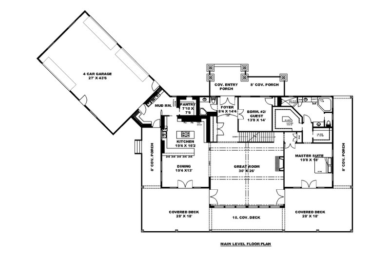 Home Plan - Floor Plan - Main Floor for Contemporary House Plan #117-979 - 4 bed, 4 bath