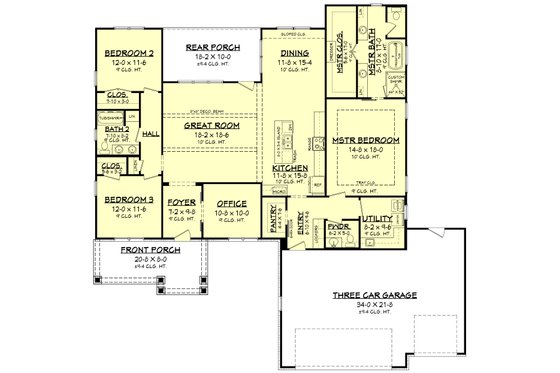 Floor Plan - Main Floor for Ranch House Plan #430-212 - 3 bed, 2.5 bath