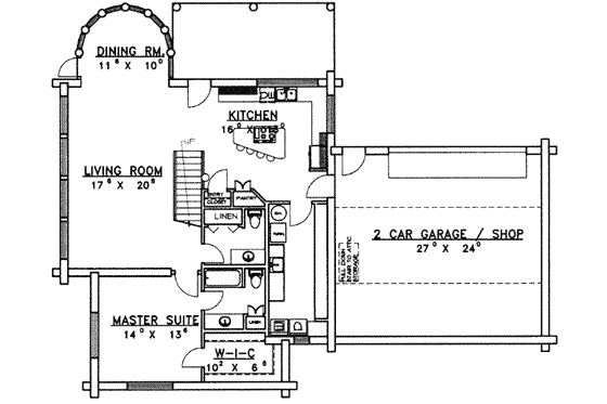 Floor Plan - Main Floor for Log House Plan #117-109 - 3 bed, 3 bath