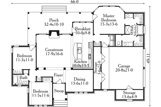 Floor Plan - Main Floor for Traditional House Plan #406-295 - 3 bed, 2 bath