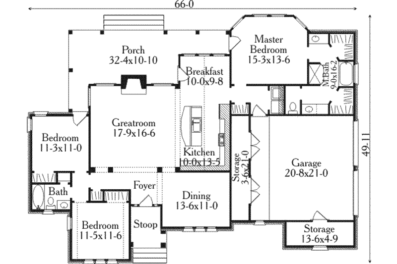 Dream House Plan - Floor Plan - Main Floor for Traditional House Plan #406-295 - 3 bed, 2 bath