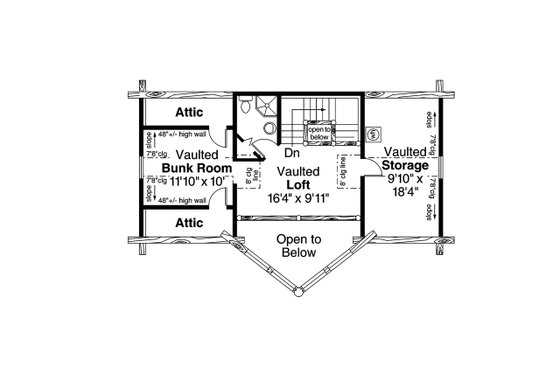 Floor Plan - Upper Floor for Log House Plan #124-259 - 2 bed, 2 bath