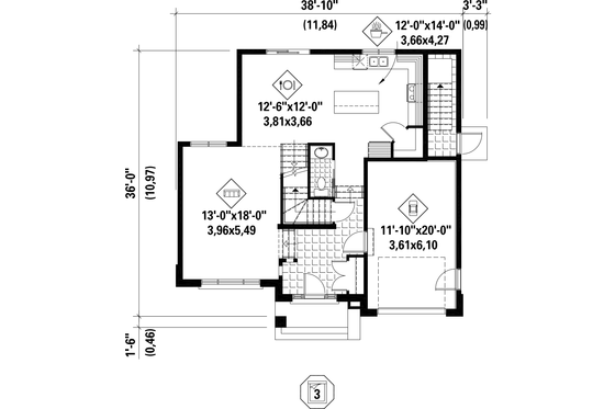 Floor Plan - Main Floor for Contemporary House Plan #25-4379 - 4 bed, 2 bath