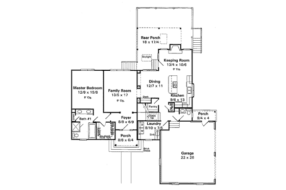 Floor Plan - Main Floor for Traditional House Plan #41-145 - 3 bed, 2.5 bath
