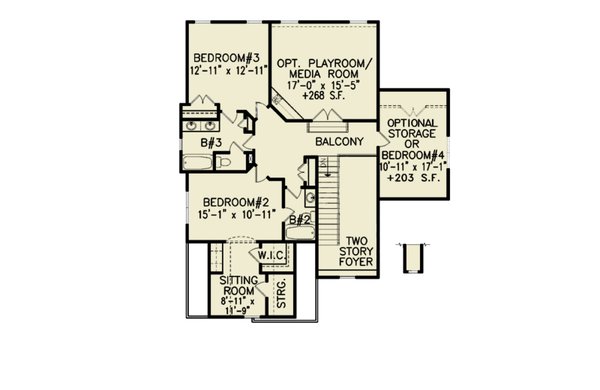 Traditional Floor Plan - Upper Floor Plan #54-452