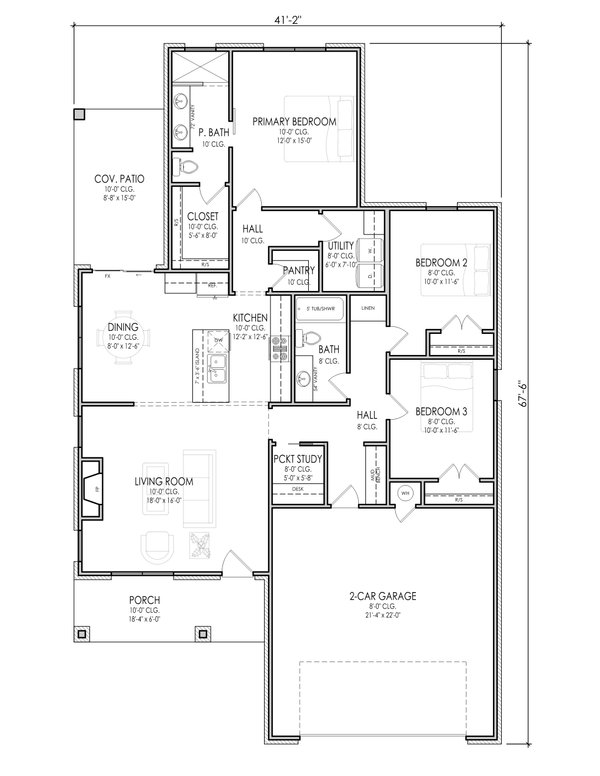 Architectural House Design - Floor Plan - Main Floor for Farmhouse House Plan #1119-9 - 3 bed, 2 bath