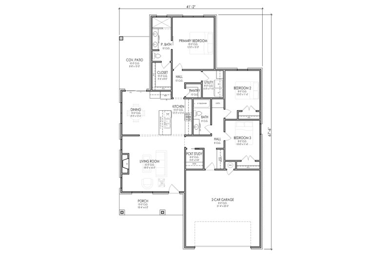Dream House Plan - Floor Plan - Main Floor for Farmhouse House Plan #1119-9 - 3 bed, 2 bath