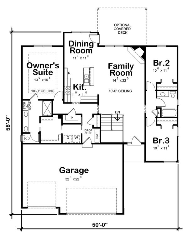 Architectural House Design - Ranch Floor Plan - Main Floor Plan #20-2322