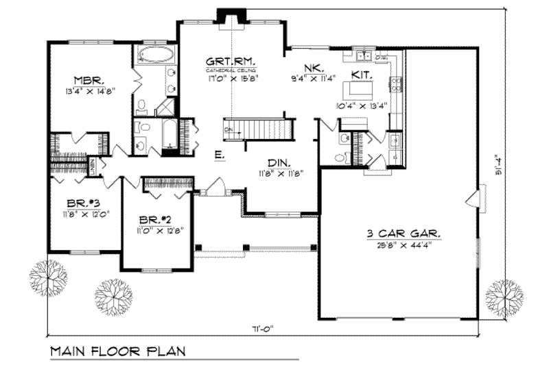 House Plan Design - Floor Plan - Main Floor for Traditional House Plan #70-208 - 3 bed, 2.5 bath