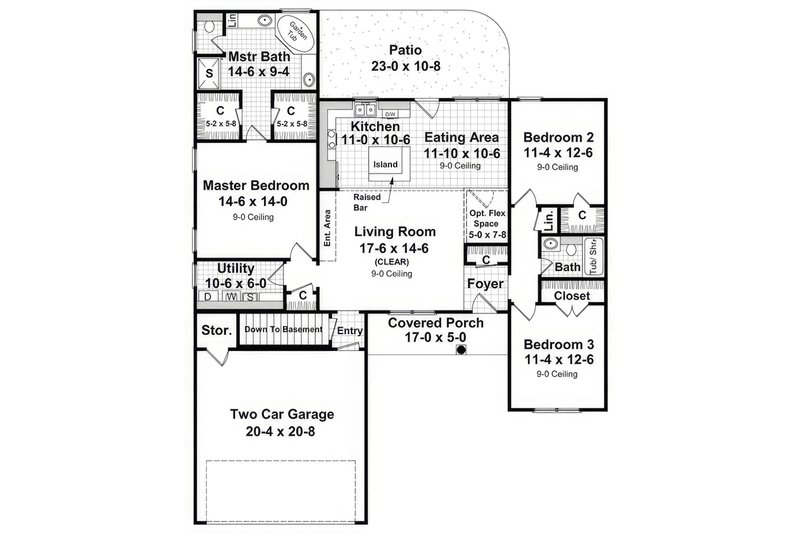 House Blueprint - Floor Plan - Main Floor for Cottage House Plan #21-573 - 3 bed, 2 bath