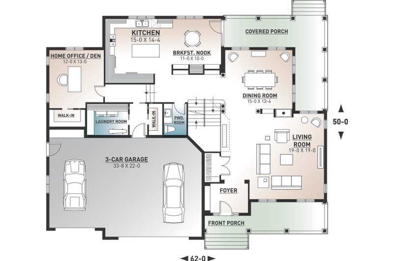 Home Plan - Floor Plan - Main Floor for Country House Plan #23-406 - 3 bed, 2.5 bath