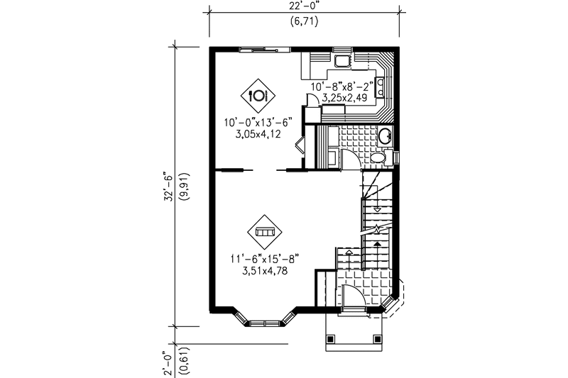 Dream House Plan - Floor Plan - Main Floor for European House Plan #25-2143 - 2 bed, 1.5 bath