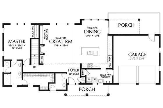 Floor Plan - Main Floor for Craftsman House Plan #48-970 - 3 bed, 2.5 bath