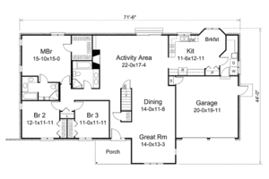 Floor Plan - Main Floor for Mediterranean House Plan #57-434 - 3 bed, 2 bath