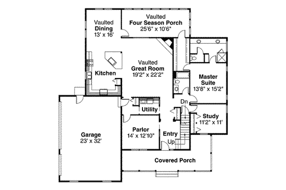 Floor Plan - Main Floor for Farmhouse House Plan #124-197 - 6 bed, 3 bath