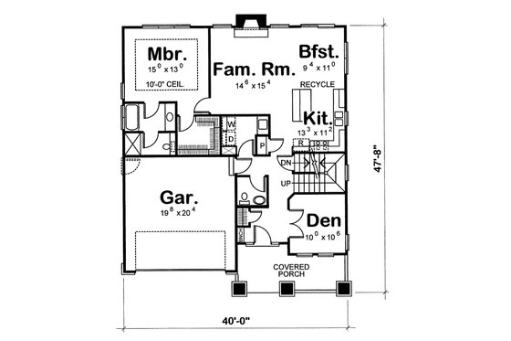 Floor Plan - Main Floor for Craftsman House Plan #20-2236 - 3 bed, 2.5 bath