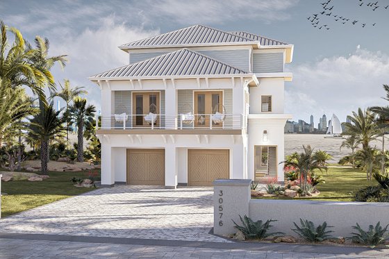 Exterior - Front Elevation 1 for Beach House Plan #455-378 - 4 bed, 3.5 bath