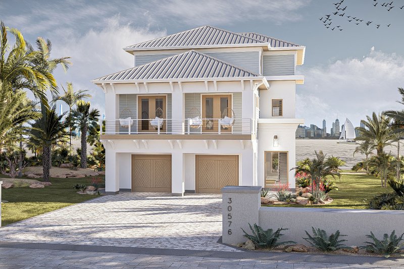 House Blueprint - Exterior - Front Elevation 1 for Beach House Plan #455-378 - 4 bed, 3.5 bath