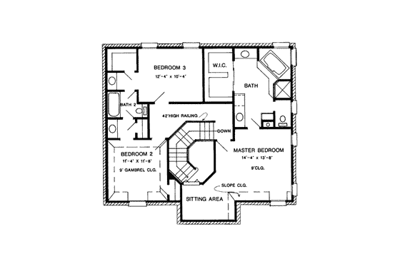 Floor Plan - Upper Floor for European House Plan #410-188 - 3 bed, 2.5 bath
