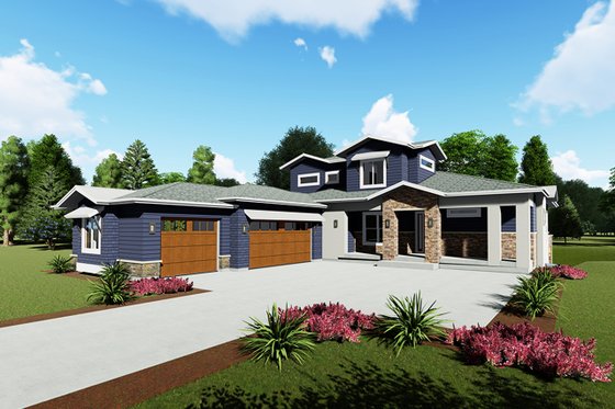 Exterior - Front Elevation 3 for Modern House Plan #1069-9 - 4 bed, 3.5 bath