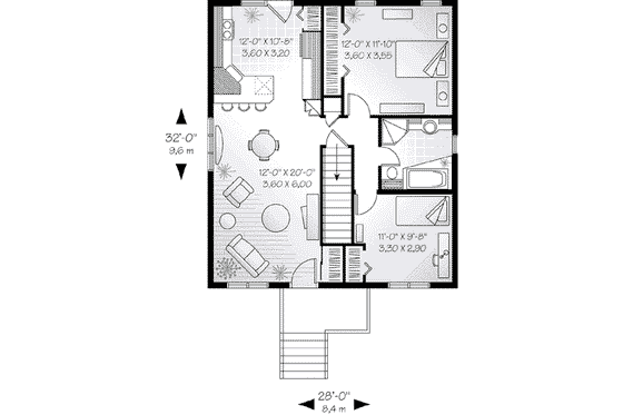 Floor Plan - Main Floor for Traditional House Plan #23-595 - 2 bed, 1 bath