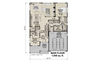 Floor Plan - Main Floor for Farmhouse House Plan #51-1324 - 4 bed, 3 bath