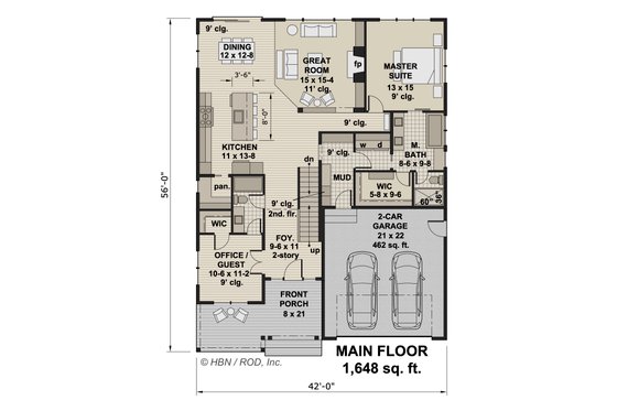 Floor Plan - Main Floor for Farmhouse House Plan #51-1324 - 4 bed, 3 bath