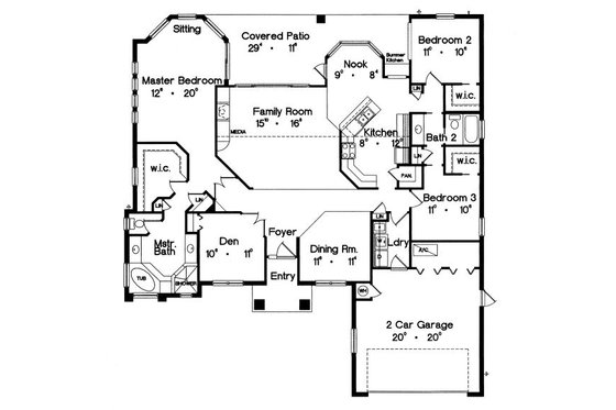 Floor Plan - Main Floor for Mediterranean House Plan #417-196 - 3 bed, 2 bath
