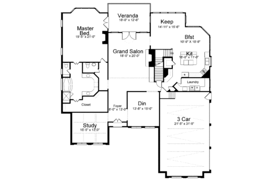 Floor Plan - Main Floor for European House Plan #119-360 - 4 bed, 3.5 bath
