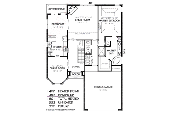 Floor Plan - Main Floor for European House Plan #424-186 - 3 bed, 2.5 bath