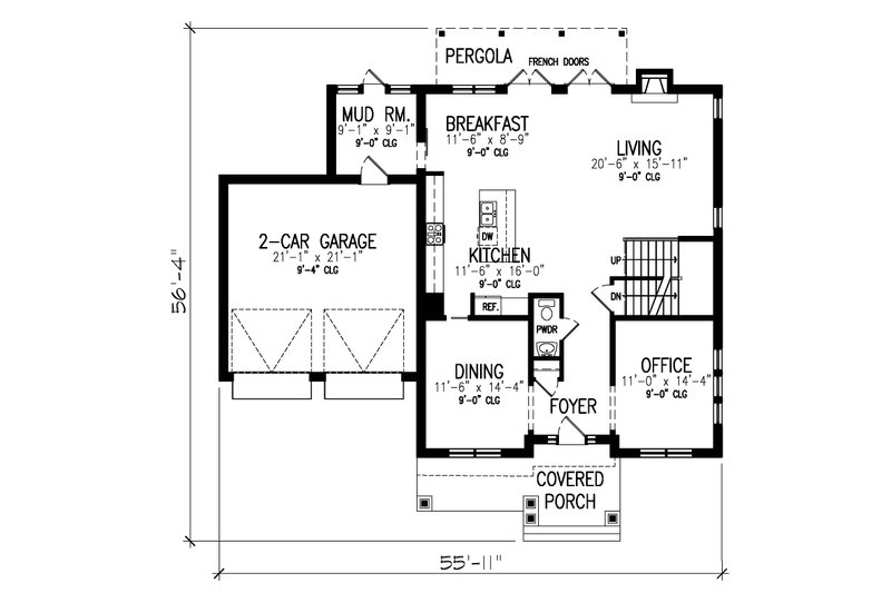 House Blueprint - Floor Plan - Main Floor for Farmhouse House Plan #497-63 - 3 bed, 2.5 bath